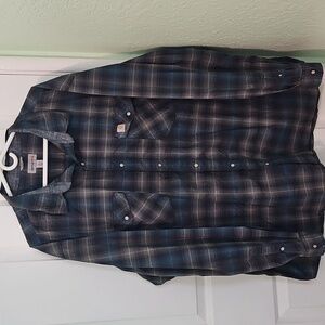 Carhartt Blue Gray Plaid Shirt 3XL Pearl Snaps Relaxed Fit